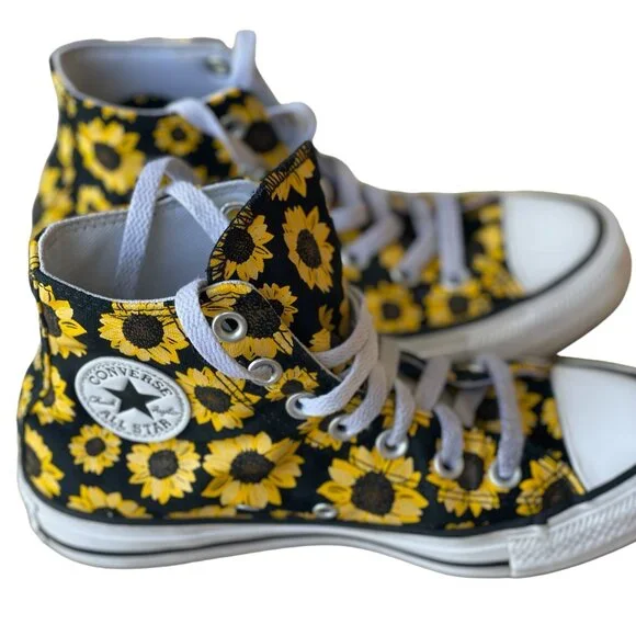 Converse All Star High Top Sunflowers VSCO Shoes | Women Size 6 | Grunge Indie - Picture 2 of 5